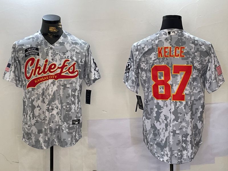 Men Kansas City Chiefs 87 Kelce Nike Arctic Camo 2024 Salute to Service Limited NFL Jersey style 3